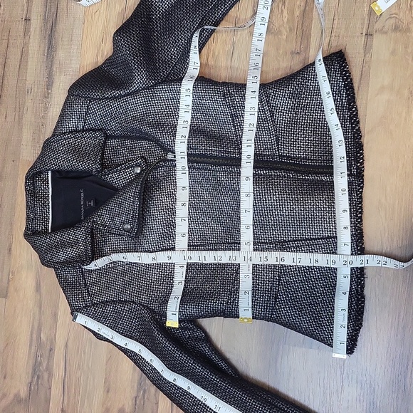 BANANA REPUBLIC Black Silver Gunmetal Metallic Tweed Moto Jacket - Picture 9 of 12